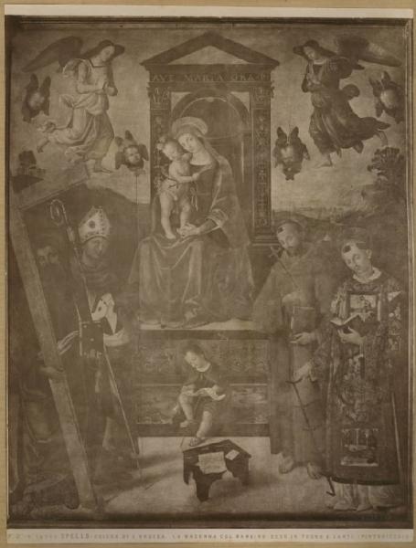 Bernardino di Betto detto Pinturicchio - Madonna con Bambino in trono con san Giovannino, sant'Andrea, san Ludovico da Tolosa, san Francesco d'Assisi e san Lorenzo - Dipinto su tavola - Spello - Chiesa di S. Andrea - Transetto