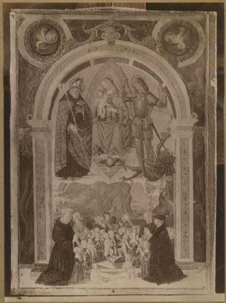 Bernardino di Betto detto Pinturicchio - Madonna con Bambino tra sant'Agostino (?) e san Michele arcangelo e devoti - Matricola di Porta sant'Angelo - Miniatura - Vienna