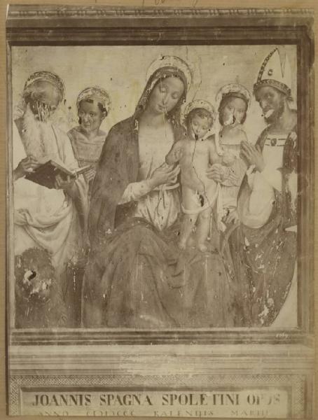 Giovanni di Pietro detto Spagna - Madonna con Bambino tra san Girolamo, san Nicola da Tolentino, santa Caterina d'Alessandria e san Brizio - Affresco - Spoleto - Pinacoteca Comunale