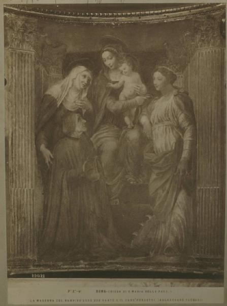 Peruzzi, Baldassarre - Madonna con Bambino in trono tra santa Brigida, santa Caterina d'Alessadria e il donatore Ferdinando Ponzetti - Affresco - Roma - Chiesa di S. Maria della Pace - Cappella Ponzetti