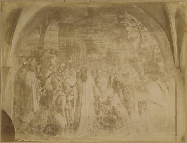 Neroni, Bartolomeo detto il Riccio - San Benedetto manda Mauro in Francia e Placido in Sicilia - Storie di san Benedetto - Affresco - Asciano - Abbazia di Monteoliveto Maggiore