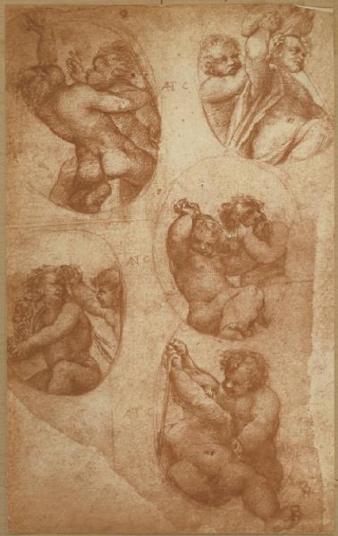 Allegri, Antonio detto Correggio? - Studio relativi agli affreschi del soffitto della camera di san Paolo - Disegno - Weimar