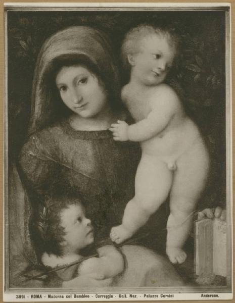 Pittore correggesco - Madonna con Bambino e san Giovannino - Dipinto su tela - Roma - Galleria Corsini