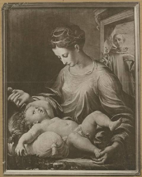 Mazzola, Bedoli Girolamo - Madonna con Bambino e san Bruno - Dipinto su tavola - Germania - Augusta?