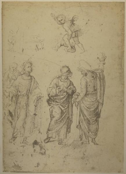 Copia da Filippino Lippi - Assunta - Quattro apostoli e due putti che giocano - Disegno - Venezia - Galleria dell'Accademia