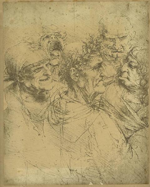 Leonardo da Vinci - Gruppo di cinque figure grottesche - Disegno - Windsor - Royal Library