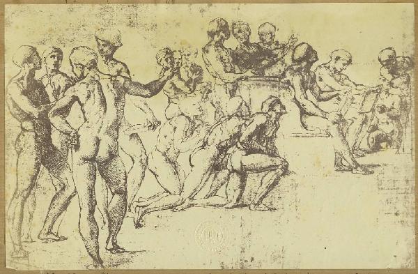 Sanzio, Raffaello - Studio su modelli di nudo per la parte inferiore sinistra della Disputa - Disegno - Francoforte - Staedelmuseum