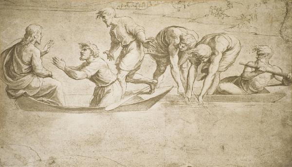 Penni, Giovan Francesco - Studio relativo alla Vocazione di san Pietro (part. della Pesca Miracolosa) - Studio - Disegno - Windsor - Royal Library