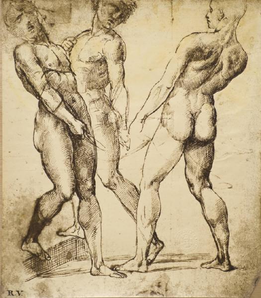 Sanzio, Raffaello - Studio di tre nudi maschili per il Trasporto di Cristo - Disegno - Oxford - Ashmolean Museum