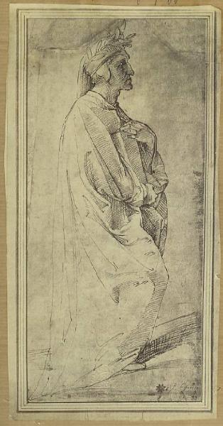 Figura di Dante dal Parnaso di Raffaello - Studio - Disegno - Vienna - Albertina
