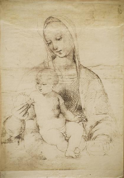 Sanzio, Raffaello - Madonna con Bambino (Madonna del melograno) - Disegno - Vienna - Albertina