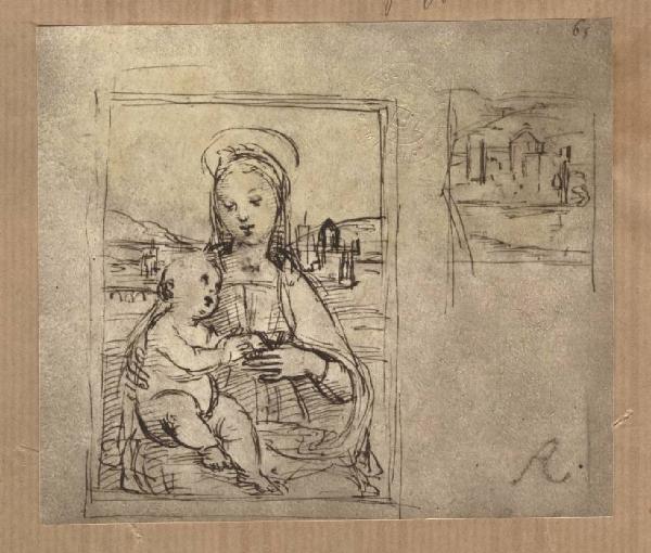 Sanzio, Raffaello - Studio per Madonna con Bambino e paesaggio - Disegno - Oxford - Ashmolean Museum