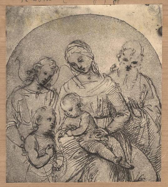 Sanzio, Raffaello - Studio per Sacra Famiglia con angelo e san Giovannino - Disegno - Lille - Palais des Beaux-Arts