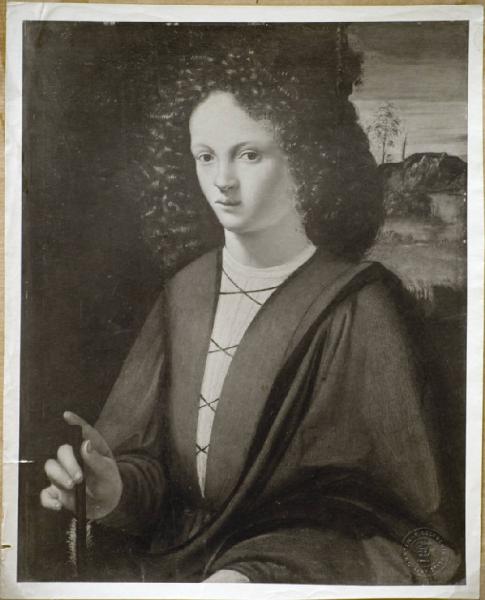 Giovanni Agostino da Lodi - Ritratto di giovane uomo con freccia (san Sebastiano) - Dipinto - Monaco - Proprietà Böhler