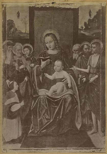 Ambrogio da Fossano detto Bergognone - Madonna con Bambino in trono tra san Girolamo, san Pietro, san Lorenzo, sant'Antonio Abate, san Paolo, san Giovanni Battista - Dipinto