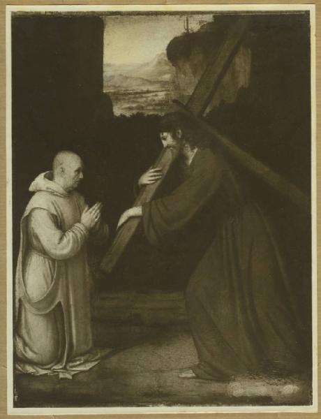 Solario, Antonio - Cristo portacroce con monaco certosino - Dipinto - Tempera e olio su tavola - Brescia