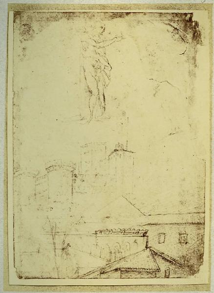 Cesare da Sesto - Studio per un Battesimo di Cristo, paesaggio con castello sullo sfondo - Schizzo - Disegno