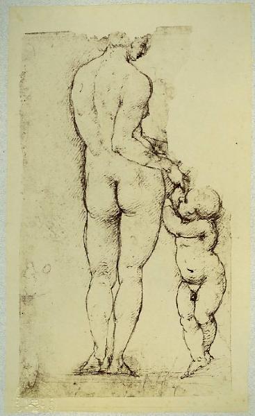 Cesare da Sesto - Studio di nudi: figura femminile di spalle con putto - Schizzo - Disegno