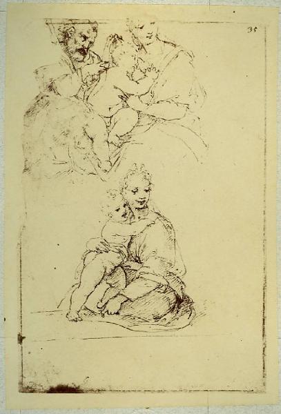 Cesare da Sesto - Studio di Madonna con Bambino e Sacra Famiglia - Schizzo - Disegno