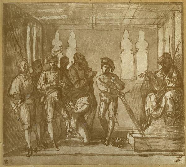 Autore lombardo prima metà sec. XVI - Scena di martirio con decapitazione - Disegno