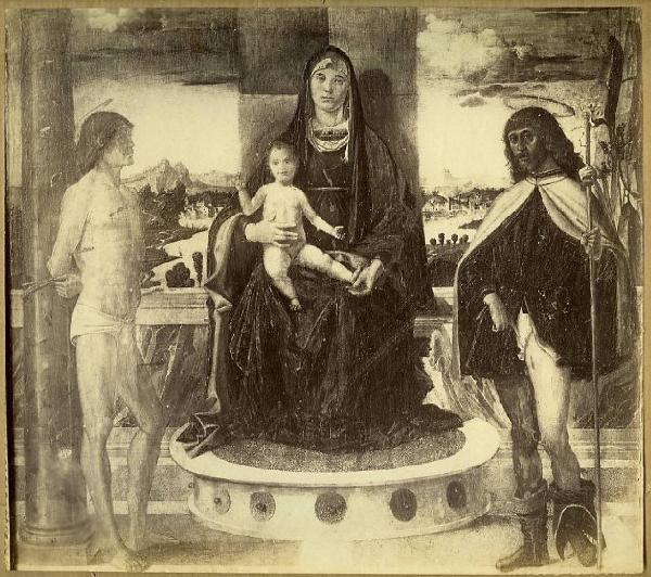 Cincani, Bartolomeo detto Bartolomeo Montagna - Madonna con Bambino in trono tra i santi Sebastiano e Rocco - Dipinto - Bergamo - Accademia Carrara