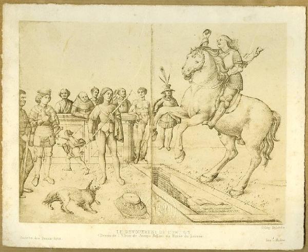 Bellini, Jacopo - Un cavaliere salta su una tomba a cavallo - Disegno - Quaderno di schizzi - Parigi - Louvre - Département des Arts graphiques