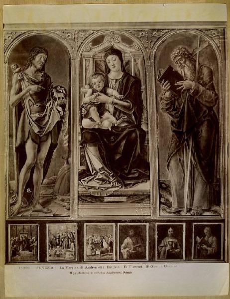 Vivarini, Bartolomeo - Madonna con Bambino tra san Giovanni Battista e sant'Andrea - Trittico della Bragora - Dipinto su tavola - Venezia - Chiesa di San Giovanni in Bragora