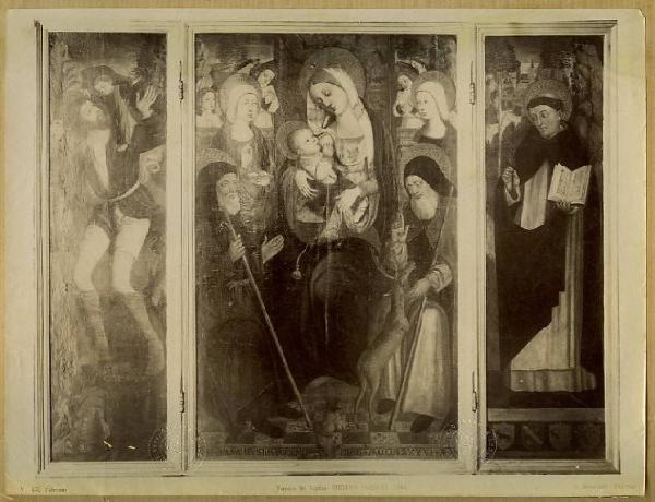 Vigilia Tommaso del - Madonna con Bambino in trono tra angeli e i santi Giuseppe, Agata, Lucia e Calogero; negli sportelli (verso) i santi Cristoforo e Domenico - Trittico della Verdura - Dipinto - Olio su tavola - Palermo