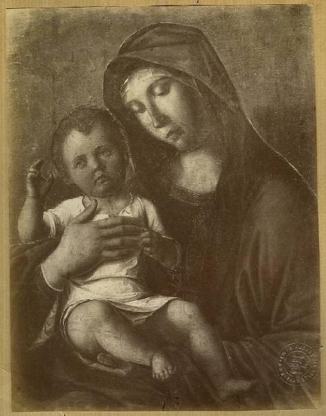 Bellini, Giovanni (bottega) - Madonna con Bambino - Dipinto - Tempera su tavola - Berlino - Staatliche Museen - Gemäldegalerie