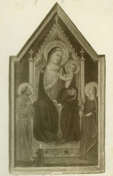 Daddi, Bernardo (seguace) - Madonna con Bambino in trono tra i santi Francesco d'Assisi e Maria Maddalena - Dipinto su tavola - Amburgo - Collezione Wedells