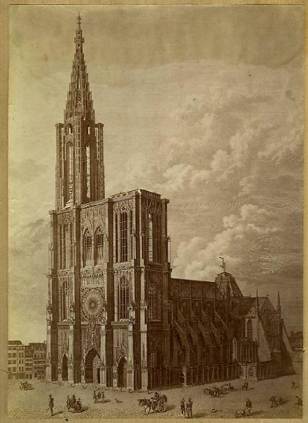 Autore sec. XIX - Veduta della Cattedrale di Strasburgo - Incisione