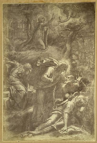 Disegnatore sec. XVI - Gesù nell'orto - Gesù sveglia gli apostoli - Disegno