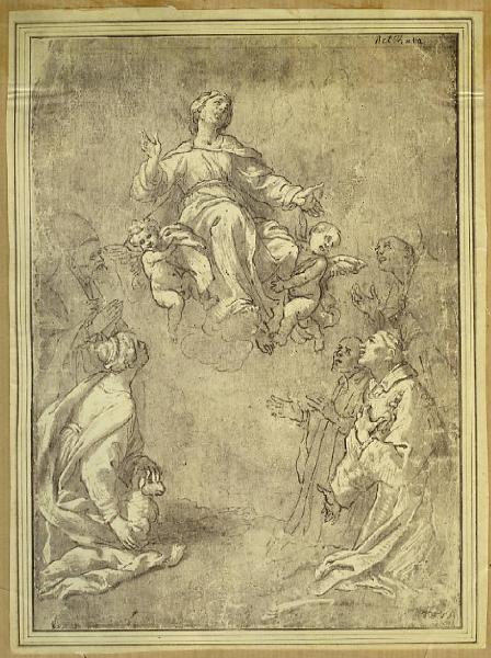 Disegnatore romano sec. XVII (Maratta?) - Assunzione della Vergine e santi - Disegno