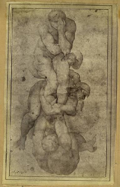 Copia da Michelangelo - Figura di dannato afferrato da demoni - Giudizio Universale (part.) - Disegno
