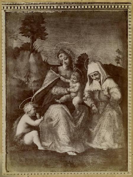 Pittore fiorentino prima metà sec. XVI - Madonna con Bambino, san Giovannino e santa Elisabetta - Dipinto