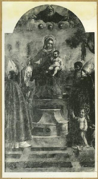 Caroto, Giovanni Francesco? - Madonna con Bambino in trono, Dio Padre, angeli e santi - Dipinto