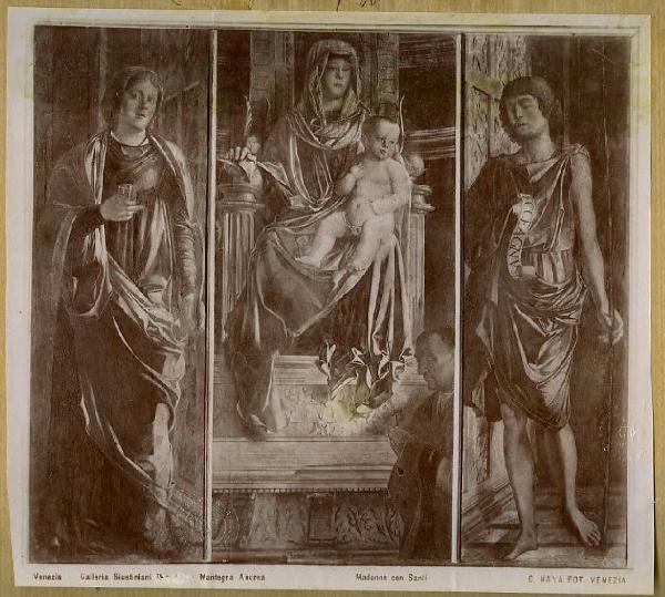 Pittore veneto fine sec. XV inizio sec. XVI - Madonna con Bambino in trono e due santi - Trittico - Dipinto - Venezia - Galleria Giustiniani