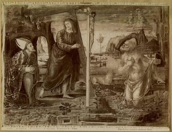 Parentino Bernardo - Cristo portacroce con sant'Agostino e san Girolamo in ginocchio davanti al Crocifisso- Dipinto - Modena - Galleria Estense