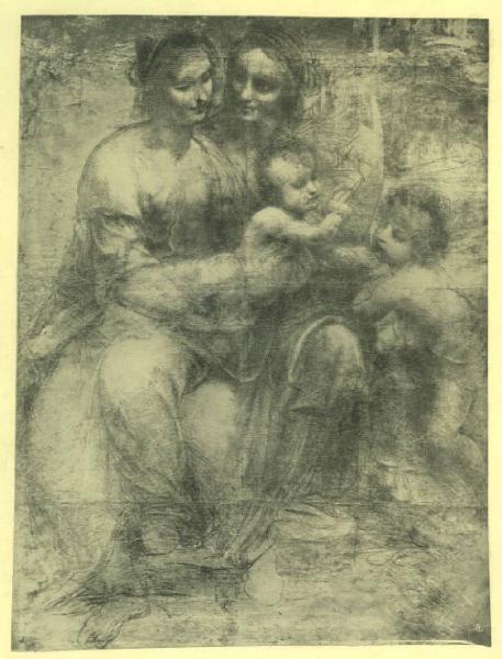 Leonardo da Vinci - Madonna con Bambino, san Giovannino e sant'Anna - Disegno - Carta applicata su tela - Londra - Burlington House