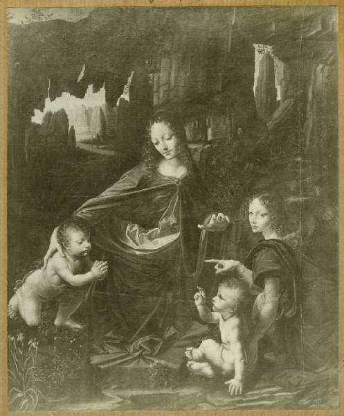 Leonardo da Vinci - Madonna e san Giovannino in adorazione del Bambino accompagnato da un angelo - Vergine delle Rocce - Dipinto a olio su tavola - Parigi - Museo del Louvre