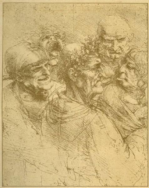 Leonardo da Vinci - Studio di cinque teste grottesche - Disegno - Windsor - Royal Collection