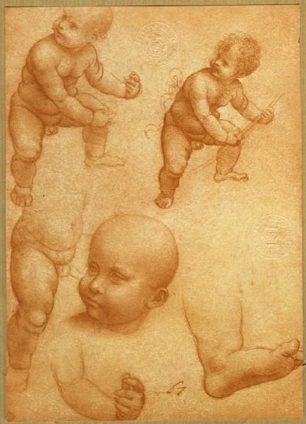 Copia da Leonardo da Vinci - Studi per Gesù Bamino - Disegno - Chantilly - Musée Condé