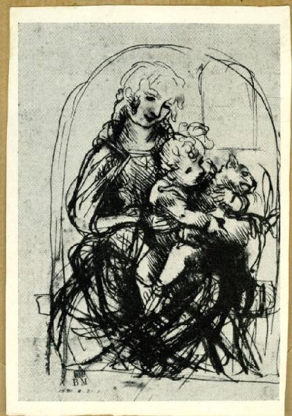 Leonardo da Vinci - Studio per Madonna con Bambino che abbraccia un gatto (Madonna del gatto) - Disegno - Londra - British Museum - Department of Prints and Drawings