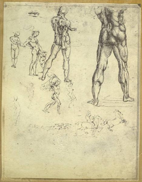 Leonardo da Vinci - Studio di figure maschili in varie pose e cavalieri a cavallo - Disegno - Torino - Boblioteca Reale