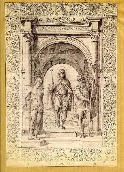 Girolamo da Santacroce - San Rocco tra san Sebastiano e san Cristoforo - Disegno - Londra?
