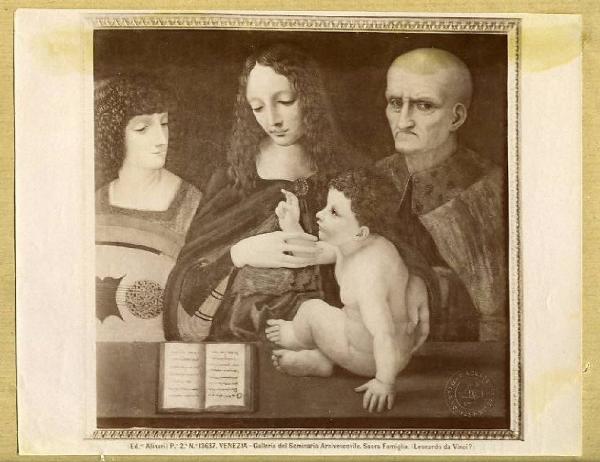 Pittore lombardo sec. XVI - Madonna con Bambino benedicente tra un angelo e il donatore - Dipinto su tavola - Venezia - Galleria del Seminario Arcivescovile