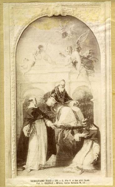 Ricci, Sebastiano - Papa Pio V in trono con san Tommaso d'Aquino e san Pietro Martire - Dipinto su tela
