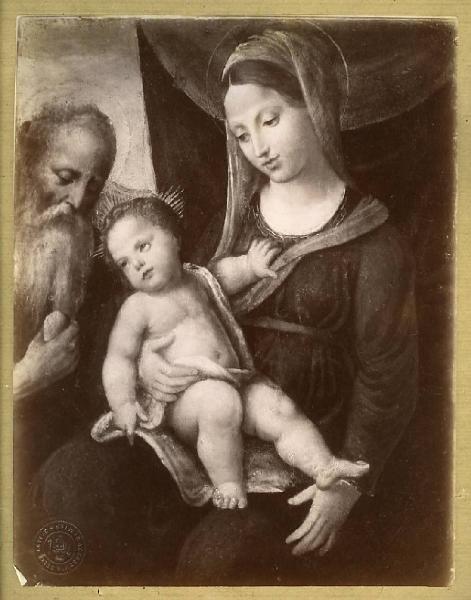 Pittore veneto prima metà sec XVI - Madonna con Bambino e san Girolamo - Dipinto