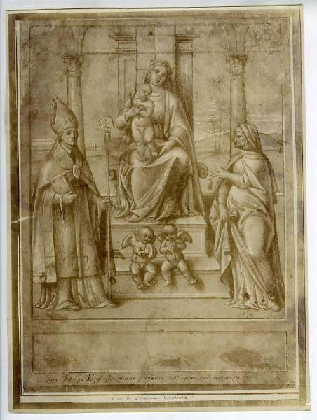 Diana, Benedetto - Studio per Madonna con Bambino in trono tra un santo vescovo e santa, angeli musici - Disegno - Stoccolma - Kongl. Museum (Nationalmuseum)