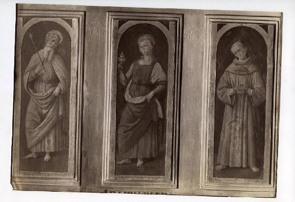 Giovanni di Pietro detto Spagna - San Luigi IX, Santa Maria Maddalena, San Giacomo della Marca - Pilastrino di polittico - Dipinto su tavola - Londra - Collezione Mond